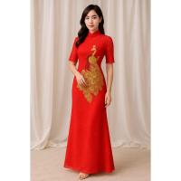 ราคา ชุดกี่เพ้ายาวสีแดง SIZE XL ผ้าลูกไม้ทั้งตัว ผ้าลูกไม้นิ่มปักดิ้นทองลายหางนกยูงสวยมาก ชุดยกน้ำชา เดรสคอจีน 1ก KPL082 (44418907590)
