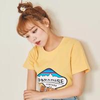 ราคา ผ้าดีมากผสมสเปนเด็ก เสื้อยืดแขนสั้นคอกลมสีเหลืองลาย Paradise (82513121)