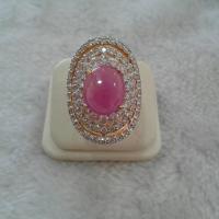 ราคา แหวนทอง 5 ไมครอน เพชรcz ทับทิมพม่าแท้สีชมพูเนื้อแก้ว (382968605)