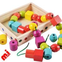 ราคา ของเล่นไม้ ชุดร้อยเชือกสีและรูปทรง 30 ชิ้นกล่องไม้ (4035198380)