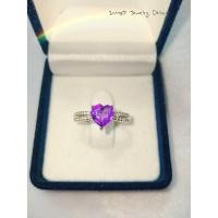 ราคา แหวนพลอยแท้ อเมทิสต์ สีม่วง Amethyst ทรงหัวใจ 7mm. ฝังเตย แหวนเงินแท้92.5% ชุบทองคำขาว ฝังเพชรcz พลอยแท้ธรรมชาติ (13931019098)