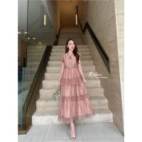 ราคา รบกวนเช็คสินค้าก่อนสั่งซื้อคะ Classy and fabulous เดรสยาวผ้าลูกไม้คอวีแขนสั้นมีระบายลูกไม้ (57301312796)