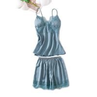 ราคา ชุดนอนเสื้อแขนกุดกางเกงขาสั้นสําหรับสตรีเซ็กซี่ผ้าไหมผ้าซาตินปักลายลูกไม้ (5341810592)