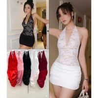 ราคา เดรชPRผูกคอผ้าลูกไม้ซาติน✨พร้อมส่ง❌ (27634166709)