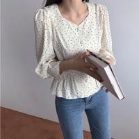 ราคา เสื้อเชิ้ตลายจุดผูกโบว์ด้านหลัง [LL7] (5570921966)