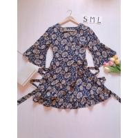 ราคา เดรสผ้าชีฟองสีน้ำเงินเข้ม ลายดอก (21400942974)