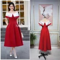 ราคา (2xl) เดรสยาว ปาดไหล่ สีแดง+เข็มกลัด งานป้าย ananya (28919771237)