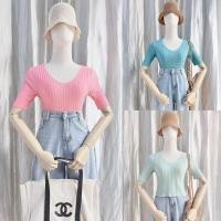 ราคา เสื้อครอปไหมพรมแขนสั้นผ้าไหมพรมร่องใหญ่ (5475469461)