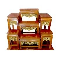 ราคา โต๊ะหมู่บูชา หมู่ 7 หน้า 5 สีไม้ กระจังทอง โต๊ะวางพระขนาด 10x5 นิ้ว (เฉพาะตัวบน 7 ชิ้น) ทองไม้ (26176512112)