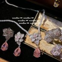 ราคา Camellia Water Drop Necklace Plated 18K Gold Pink Rose Zircon ต่างหู (24133718935)