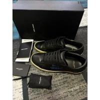 ราคา Saint Laurent Men Black Sl/06 Court Classic Logo-embroidered Leather Sneakers (43575270898)