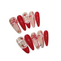 ราคา Handmade A2710 เล็บเจล เล็บปลอมกาวฟรี สีแดงหวานลมโบว์เพชรสีชมพูเล็บปลอมสี่เหลี่ยมคางหมูสั้นพิเศษ (42976892211)