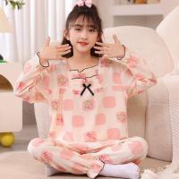 ราคา ใหม่เด็กการ์ตูนน่ารักชุดนอนผ้าฝ้ายฟองแขนยาวชุดอยู่บ้านเด็กผู้หญิงชุดนอน (27110399936)