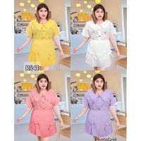 ราคา เสื้อปกบัวสาวอวบ เสื้อแฟชั่นสาวอวบ ผ้าคอตตอนปักลายทานตะวัน อก 38-46"541.R (22544372831)