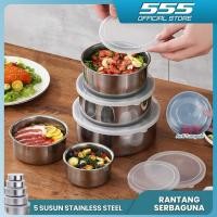 ราคา กล่องสด ชุดตะกร้าซ้อนสแตนเลส 5 ใบ พร้อมฝาปิดสําหรับเก็บผักและจานด้านข้างในตู้เย็น (29156349602)