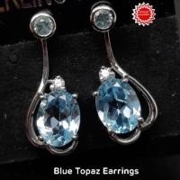 ราคา ต่างหู บลูโทพาส Blue Topaz พลอยแท้ ชนาด 7×9 มม.ตัวเรือนเงิน 925 ชุบทองคำขาว แบบแป้นติดหู (2972519191)