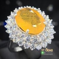 ราคา แหวนบุษราคัม แหวนล้อมเพชร แหวนเงินแท้ 92.5% ชุบทองคำขาว ประดับ พลอยบุษราคัมแท้ ตกแต่ง เพชรSwiss YTG (26873336502)