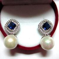 ราคา TANITTgems ต่างหูเพชรโคลนนิ่งฝังพลอยไพลินทรงสี่เหลี่ยมประดับไข่มุกแก้วญี่ปุ่น (5372106479)