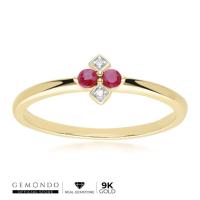 ราคา Gemondo แหวนทองคำ 9K ประดับทับทิม (Ruby) และเพชร (Diamond) ดีไซน์ทรงข้าวหลามตัด (13897133941)