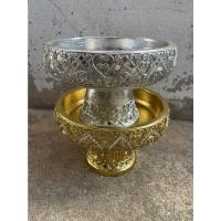 ราคา พานไม้ ลายบัว เงิน ทอง 8 สูง 5 ½ นิ้ว พานมหามงคล เดินเส้น ประดับกระจกสี พาน พานโตก ลายไทย ทำแบบทองเก่าโบราณ (10781366723)