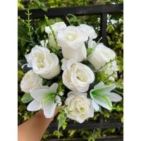 ราคา พานดอกกุหลาบ ( พานดอกกุหลาบสีขาว พร้อม ดอกลิลลี่สีขาว พร้อมดอกแซม+ใบแซม รุ่น CASSIC ) พานพุ่มสวยๆๆ ขนาด 12-14 นิ้ว แน่นๆ (51400241449)