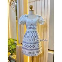 ราคา เดรสสั้นลายไทยลายขอสีขาว คอเหลี่ยม ผูกโบว์ไหล่ แขนตุ๊กตา ทรงสวย งานตามหา ใส่ออกงาน ไปวัด ทำบุญ (27259619368)