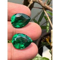 ราคา มรกต พลอย Columbia โคลัมเบีย Green Emerald very fine lab made PEAR shape 9x7 มม mm...3.70 กะรัต carats (2 เม็ด carats) (13254225817)