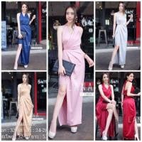 ราคา ชุดเดรสราตรียาว มือสองสภาพดี สีเทาอมฟ้า (1889551174)
