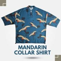 ราคา เสื้อเชิ้ตคอจีนลายนกกระเรียน | Mandarin Collar Crane Print Shirt (26733222497)