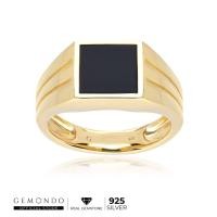 ราคา Gemondo แหวนผู้ชายเงินแท้ 925 ชุบทอง 18K ประดับนิลดำ (Black Onyx) ทรงเหลี่ยม สไตล์แหวนซิกเนท (19816725791)