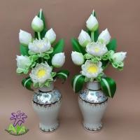 ราคา แจกันดอกบัว ดอกบัว บัวพับกลีบ ดอกบัวไหว้พระ แจกันเบญจรงค์ งานดินปั้น ขนาดกลาง (28272891885)