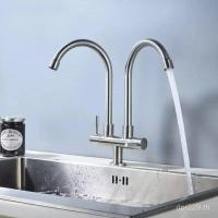 ราคา อ่างล้างผัก304อ่างล้างจานคู่เปิดก๊อกน้ําเย็นเดี่ยวหมุนได้ออกคู่สแตนเลสก๊อกน้ําท่อคู่ลงในผนัง SX2N (52551966978)