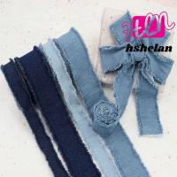 ราคา ริบบิ้นยีนส์ HHSHELAN กิ๊บติดผมสีทึบ ผ้ายีนส์โบว์ 1.5Yards Blue Cowboy Handmade Fringe ผ้าไหมริบบิ้นช่อดอกไม้เจ้าสาว (47004918537)
