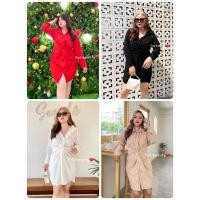 ราคา เดรสเชิ้ตแขนยาวม้วนหน้า เกร๋ๆ เรียบหรูดูดีมากๆ ชุดทำงานสาวอวบ ชุดทำงานไซส์ใหญ่ ชุดทำงานคนอ้วน เดรสทำงานสาวอวบ Plussize (18471953382)