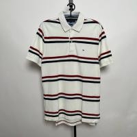 ราคา เสื้อคอปก เสื้อโปโล Polo shirt สีขาว ลายทาง ลายขวาง แบรนด์ TOMMY มือสอง สภาพดี (40350908330)