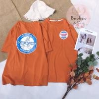 ราคา [รูปถ่ายจริง] เสื้อยืดแขนสั้น ขนาดใหญ่เกินไป สีส้ม พิมพ์ลายน่ารัก (40308821313)