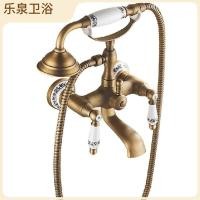 ราคา คลาสสิกก๊อกน้ําฝักบัวที่เรียบง่ายอ่างอาบน้ําก๊อกน้ําชุดโทรศัพท์ยุโรปโบราณทองเหลืองจับสีฟ้าพอร์ซเลนสีขาว ฉ3กม (51452387889)