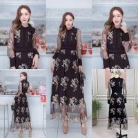 ราคา ป้ายANANYA เดรสยาวสีดำงานปักลายดอก แขนยาวซีทรู อกแต่งแถบลูกไม้ สวยมาก เรียบหรูดูไฮโซ ใส่ออกงาน (22346948855)