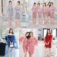 ราคา ME17431 เดรสปาดไหล่ สายเดี่ยวผุกไหล่ แต่งระบายผ้าแก่ว แขนระบาย 3 ชั้น งานน่ารักมาก ตัวเดรสเป็นงานผ้าซาร่า ชายกระโปรงผ่าแ (20641666292)