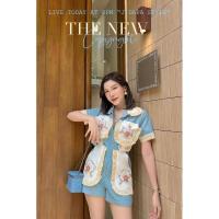 ราคา (มี M)ป้าย PROW จั้มยีนส์ขาสั้นคอปกงานปักสวยมาก (25756386297)