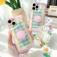 ราคา พร้อมส่งในไทยT5S97&A4 Set case เคสลายสก๊อตกรอบชมพู+holder ไอริง เซตเคส สำหรับ IPhone+AirPods case เคสไอโฟน 14Promax (21943787453)