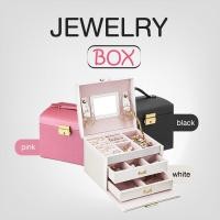 ราคา กล่องใส่เครื่องประดับ แบบพกพา กล่องเก็บต่างหู สร้อยคอ แหวน มี 3 สี JewelryCaseBox รุ่น PU 003 (4783876987)