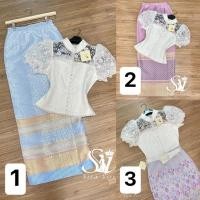 ราคา เสื้อแขนตุ๊กตา เสื้อลูกไม้สีขาวแขนสั้น ผ้าถุงสำเร็จรูป (20440719281)