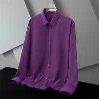 ราคา เสื้อเชิ้ตแขนยาวผ้ามัน คอปก สวมใส่สบาย ไม่ร้อน ไม่ต้องรีด!!! 11 สี M-4XL (แขนยาวคอปก) เสื้อโปโล (45553866453)