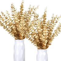 ราคา 2/5/10pcs Gold Faux Eucalyptus Spray Artificial Gold Eucalyptus Branches Stems Fall Decor Eucalyptu (26905439437)
