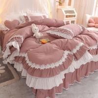 ราคา เจ้าหญิงเกาหลีสไตล์ลูกไม้สี่ชิ้นผ้าปูที่นอนผ้าปูที่นอนผ้านวมผ้าฝ้ายผ้าปูที่นอนคู่ชุด 4 ชิ้น (26607337303)