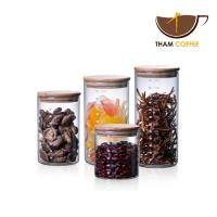 ราคา โหลแก้วสูญญากาศ ขวดใส่เครื่องปรุง ขวดโหล ขวดโหลแก้วฝาไม้ 600ml 800ml 1000ml 1200ml อากาศเข้าไม่ได้ Tham coffee (21877957438)