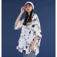 ราคา ส่งต่อ เสื้อเชิ้ตแขนสั้น oversize ลายนกกระเรียน สีขาว (21621888487)