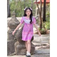 ราคา kwa เดรสไทย เด็กหญิง ชุดไทยประยุกต์ ผ้าฝ้าย สีม่วง (27074098737)
