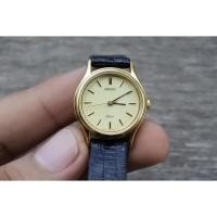 ราคา นาฬิกา Vintage มือสองญี่ปุ่น Seiko Spirit ชุบทอง 4N21 0450 Yellow Dial ผู้หญิง ระบบ Quartz ทรงกลม 24มม ของแท้ (28858141570)